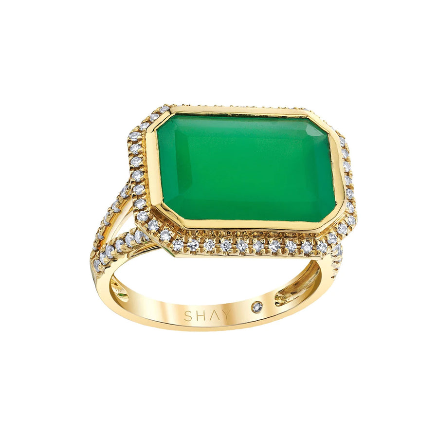 Broken English Jewelry - SHAY - Green Onyx and Diamond Vert Ring front angled view