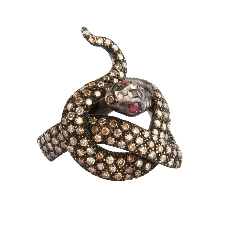 Sylvie Corbelin Adamante Diamond and Corindon Snake Ring - Rings - Broken English Jewelry, front view