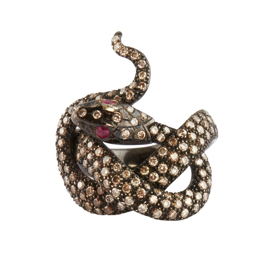Adamante Diamond and Corindon Snake Ring