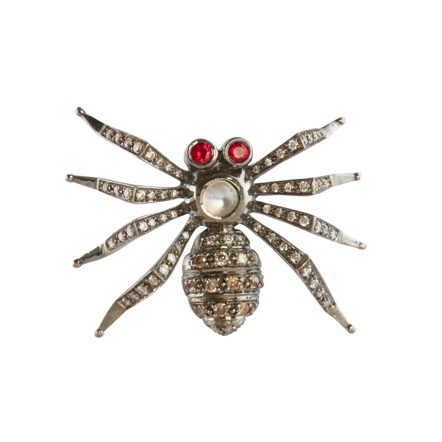Sylvie Corbelin Small Moonstone and Spinel L'araignee Pin - Accessories - Broken English Jewelry, top view
