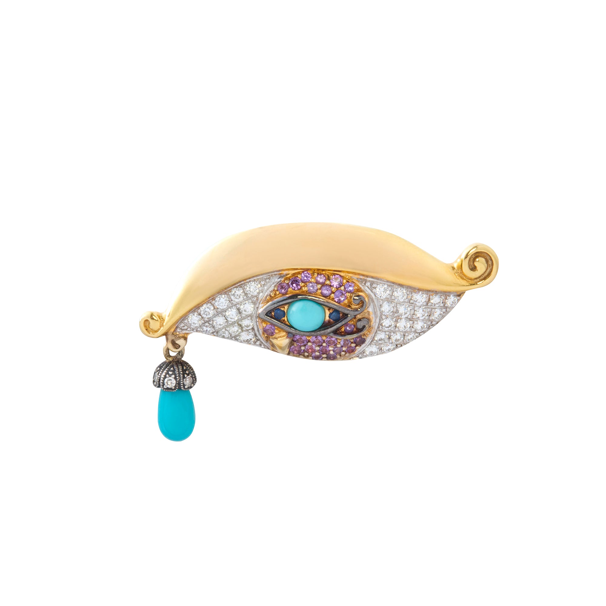 Diamond and Pink Sapphire Fascination Eye Ring with Turquoise