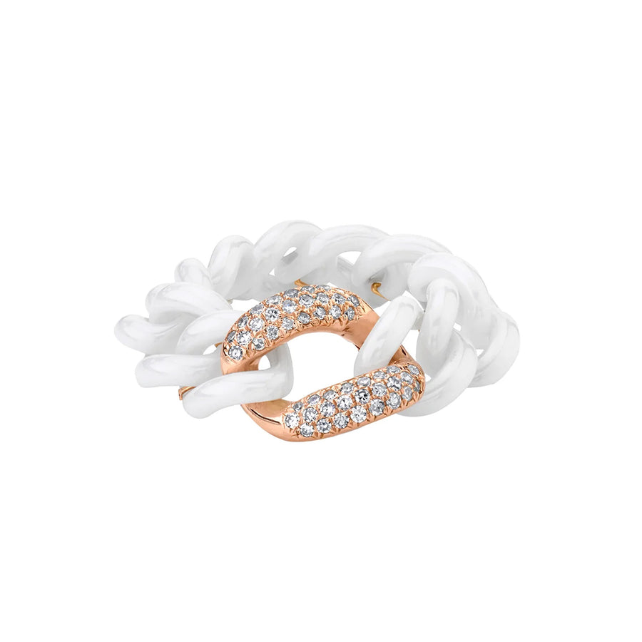 SHAY Medium White Ceramic & Diamond Link Ring - Rose Gold - Rings - Broken English Jewelry front view