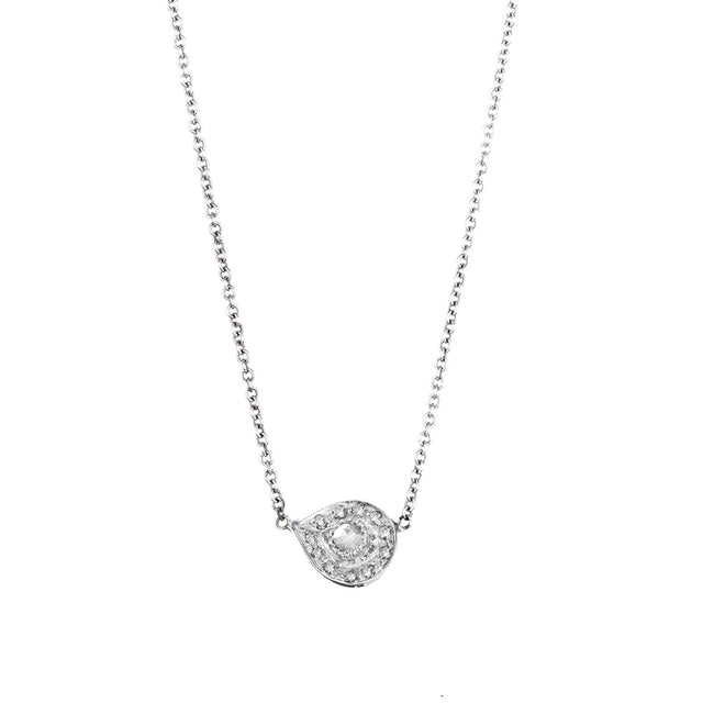 Sethi Couture Plume Sideways Necklace - White Gold - Necklaces - Broken English Jewelry