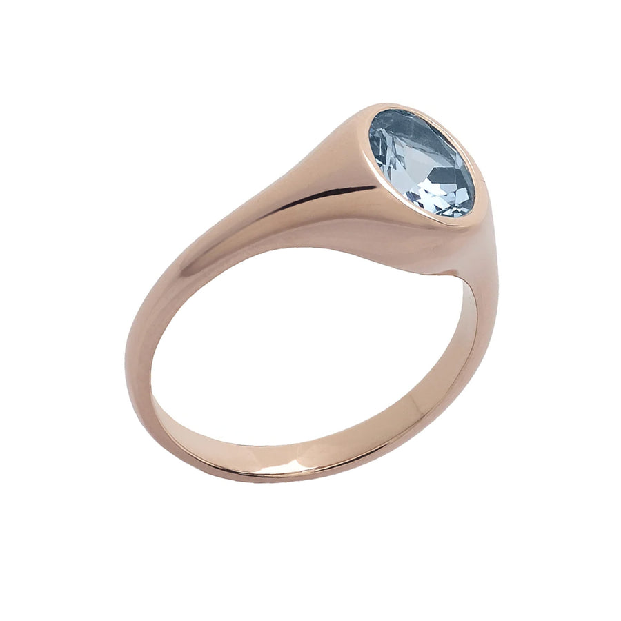 Prasi Saudade Aquamarine Signet Ring - Rose Gold - Broken English Jewelry angled view