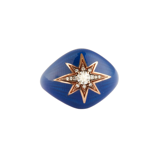 Thick Aida Pinky Ring - Navy Blue Enamel - Main Img