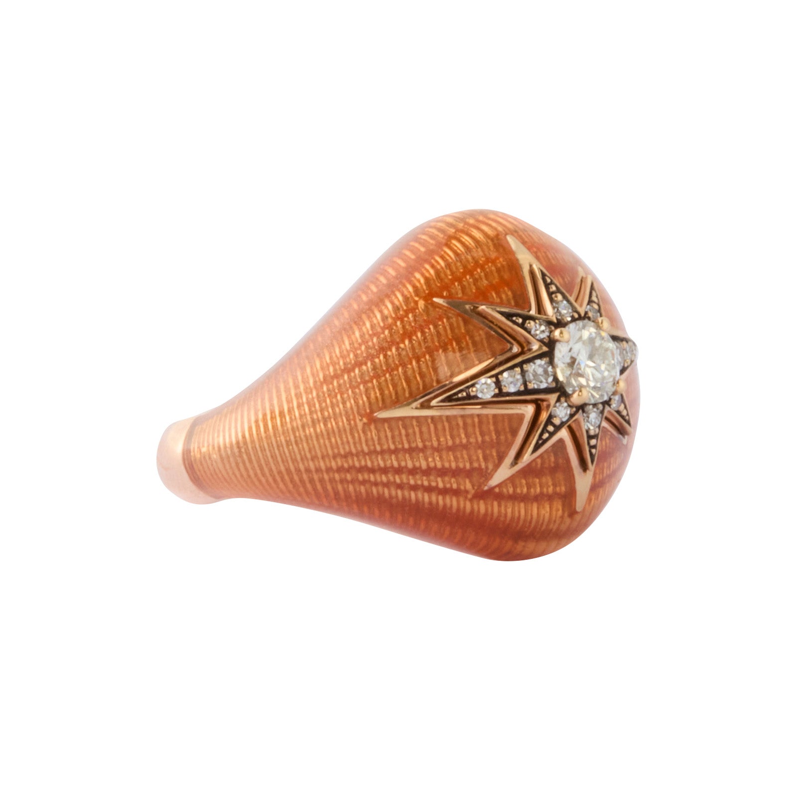 Selim Mouzannar Orange Enamel and Diamond Aida Pinky Ring - Rings - Broken English Jewelry side view