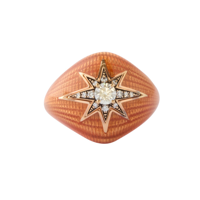 Selim Mouzannar Orange Enamel and Diamond Aida Pinky Ring - Rings - Broken English Jewelry