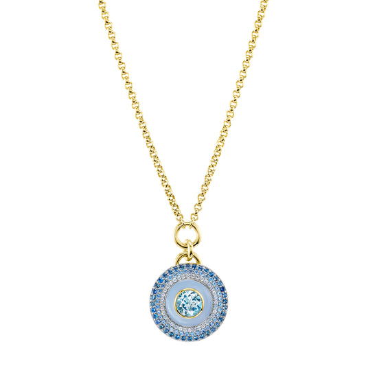 Aquamarine, Sapphire, and Blue Lace Agate Air Medallion Necklace - Main Img