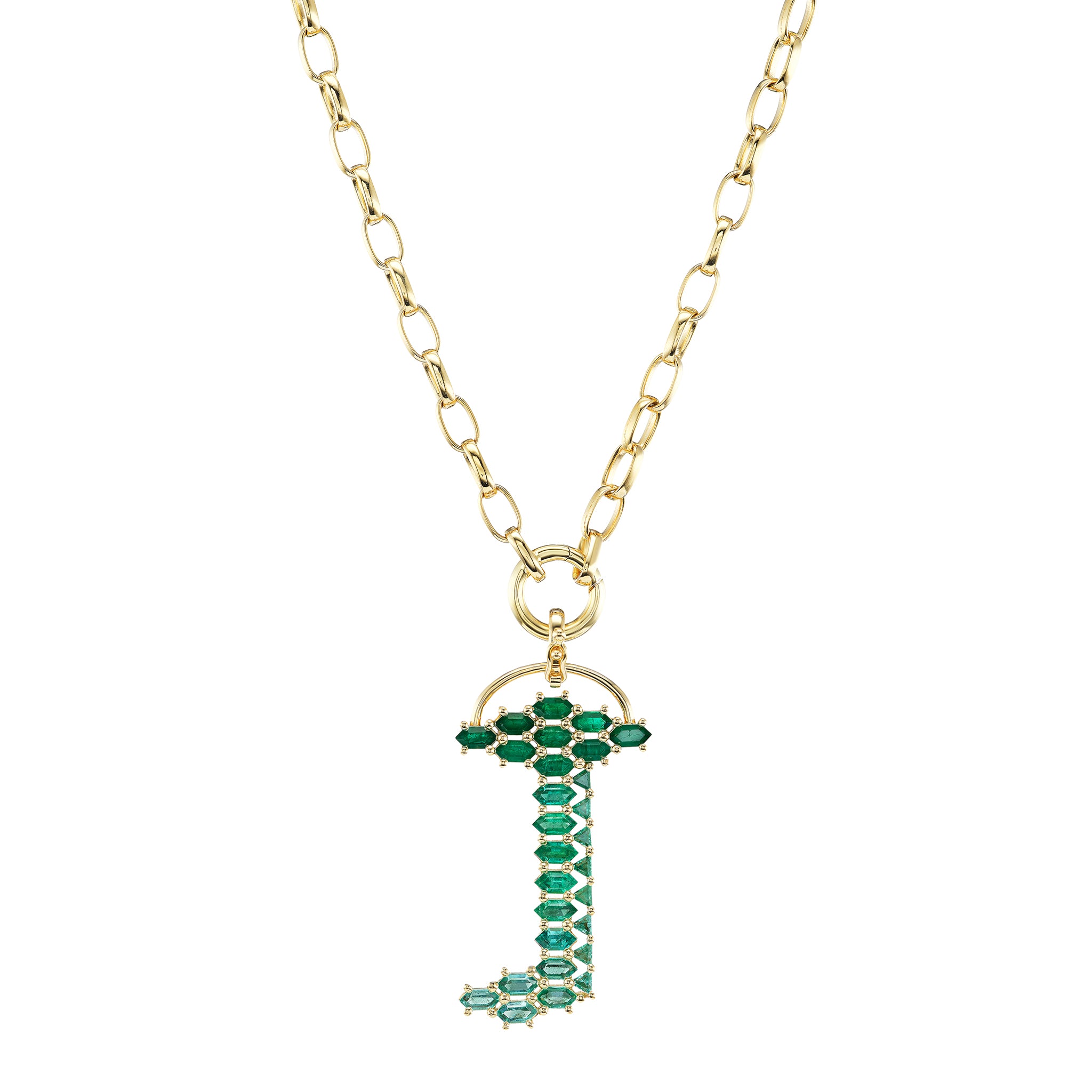 J Initial Emerald Necklace