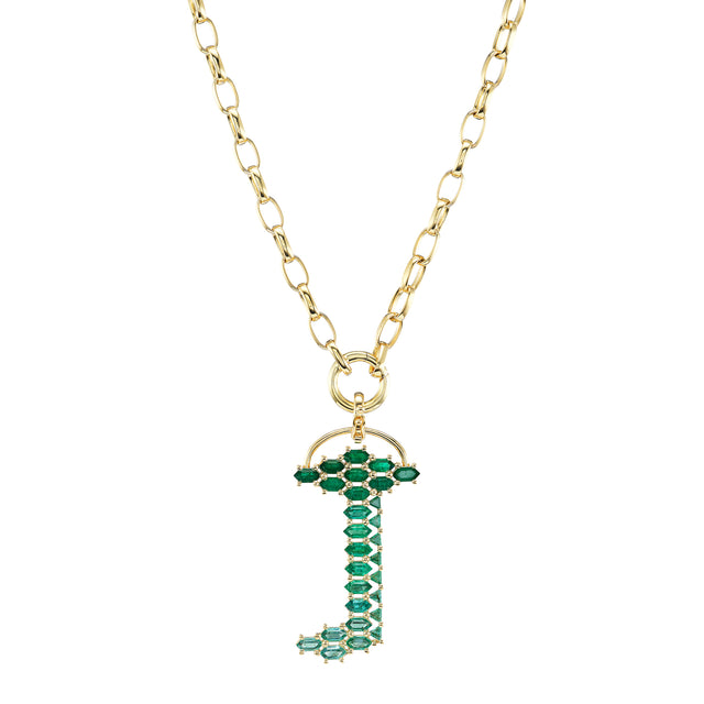 J Initial Emerald Necklace