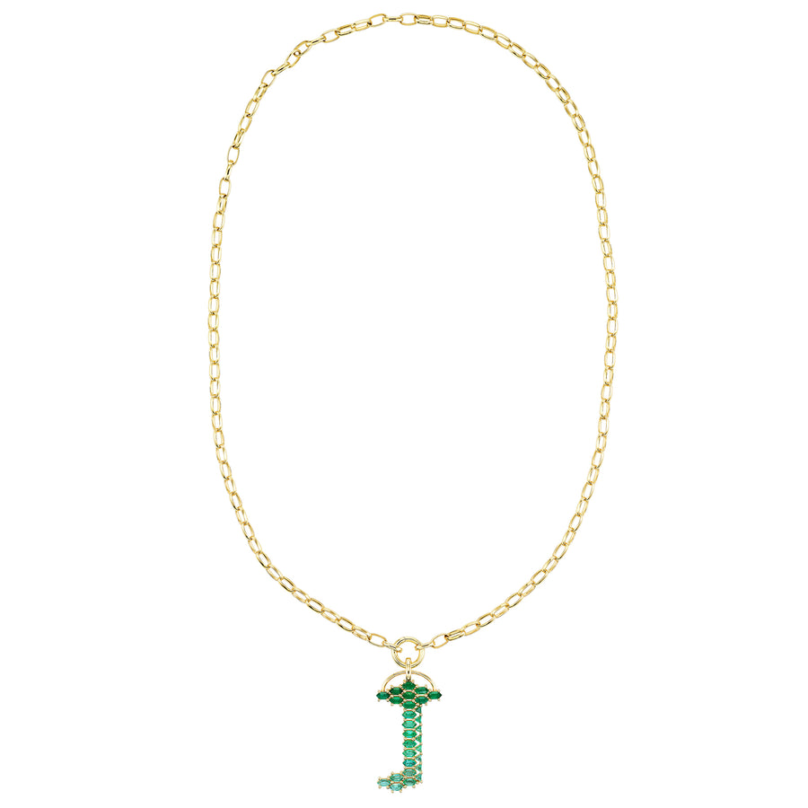J Initial Emerald Necklace