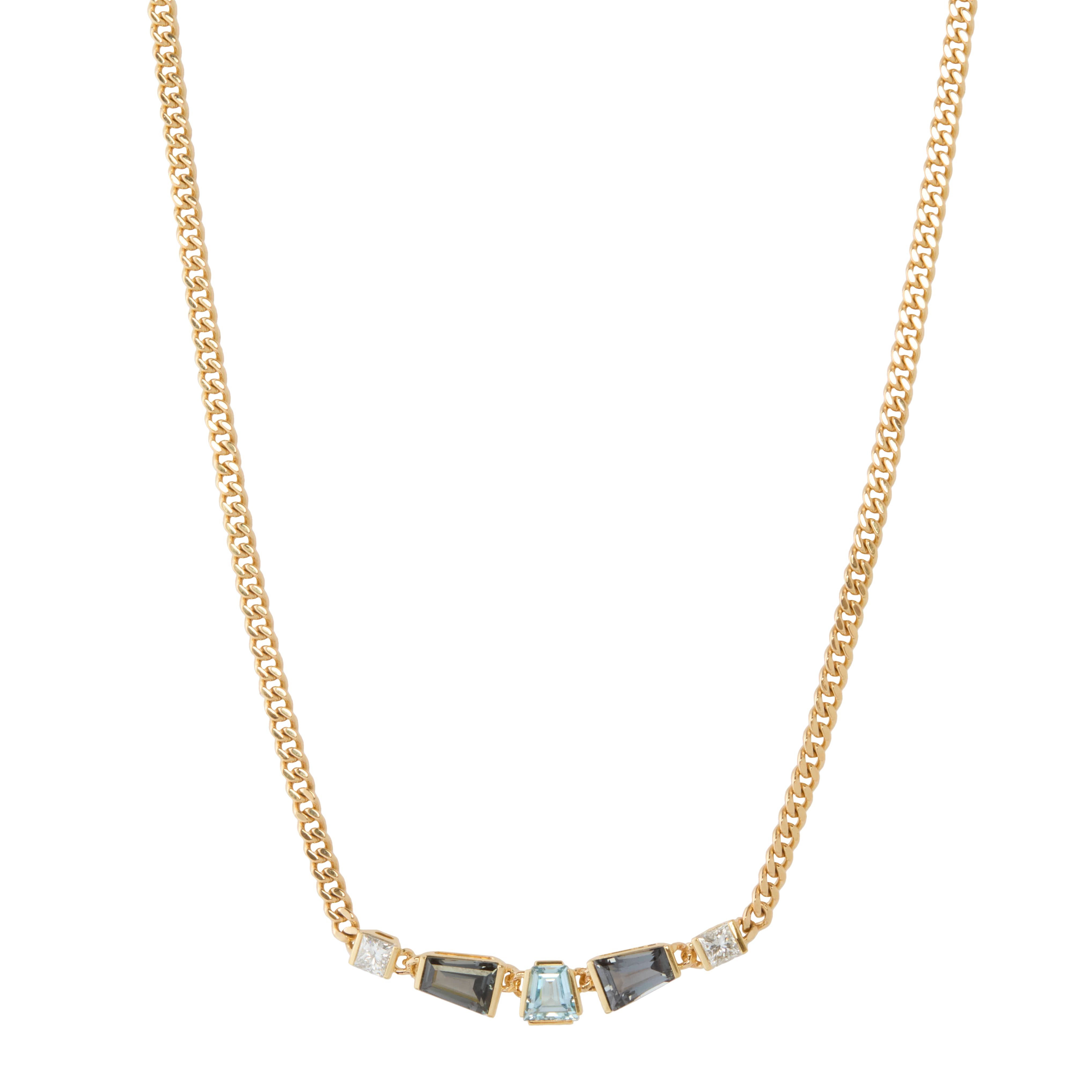 Aquamarine and Spinel Helix Curb Chain Necklace