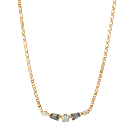 Aquamarine and Spinel Helix Curb Chain Necklace - Main Img
