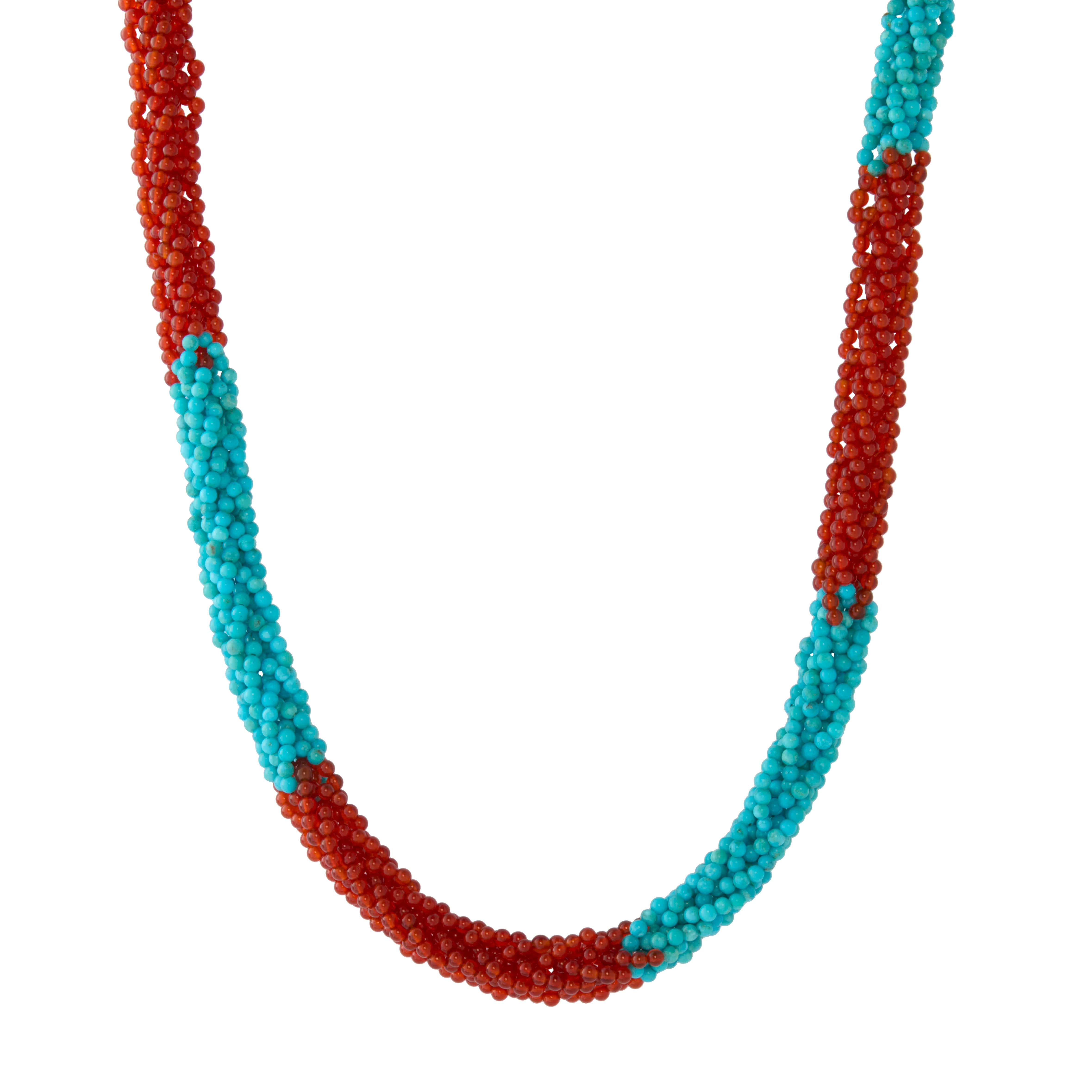Red Agate and Turquoise Beaded Rope Necklace