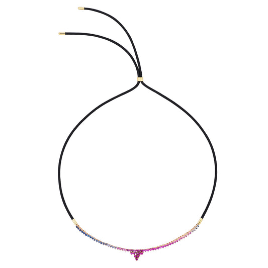 Sapphire and Leather Half Tennis Necklace