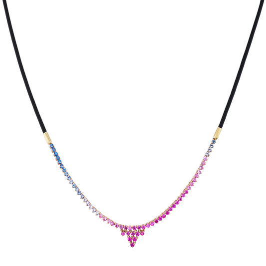 Sapphire and Leather Half Tennis Necklace - Main Img