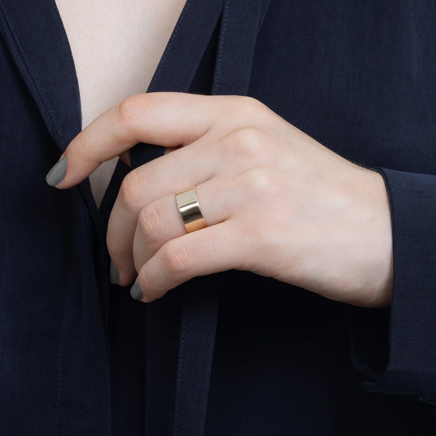 Hirotaka All About Basics Flat Wide Band Ring - Rings - Broken English Jewelry on model