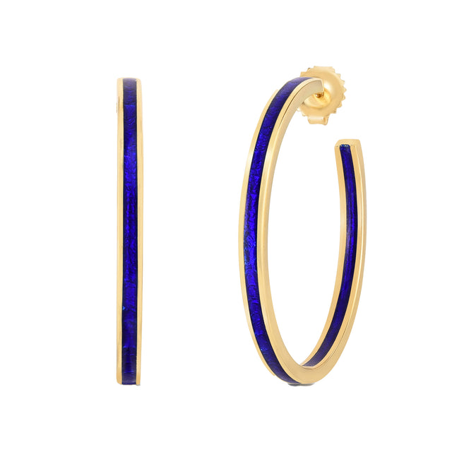 Blue Enamel Hoop Earrings