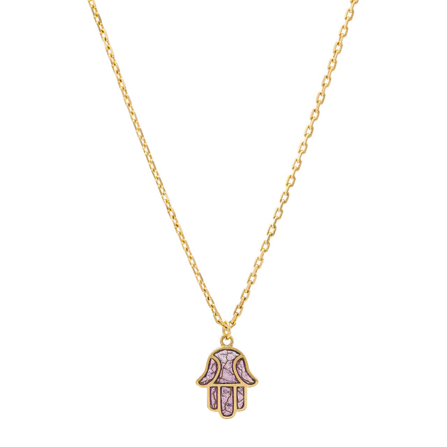 Small Purple Enamel Hamsa Necklace