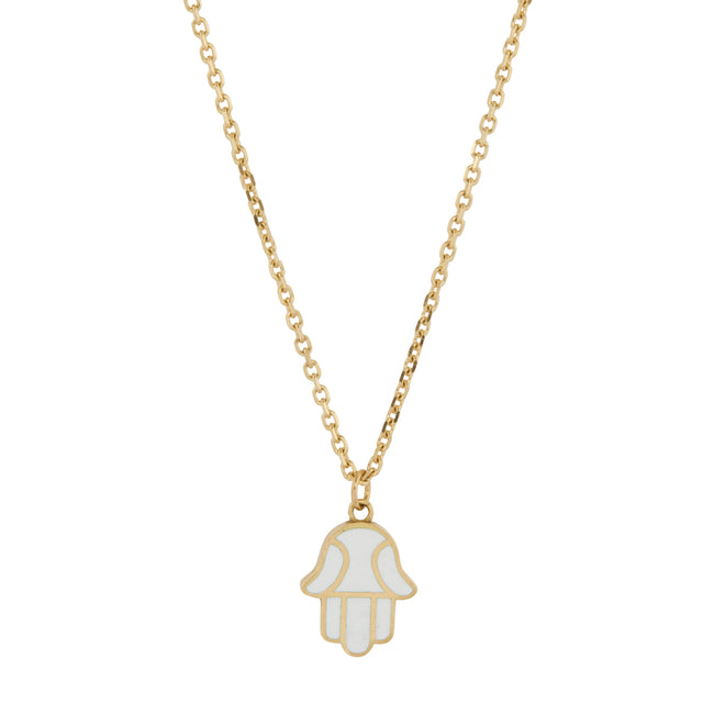Small White Enamel Hamsa Necklace
