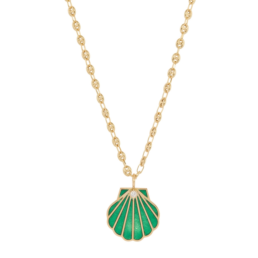 Diamond and Green Enamel Shell Necklace