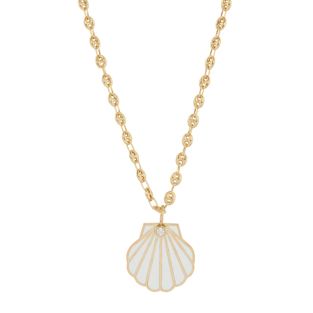 Diamond and White Enamel Shell Necklace