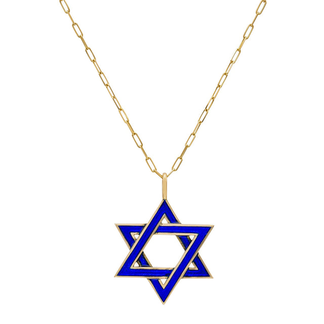 Sky Blue Enamel Star of David Necklace