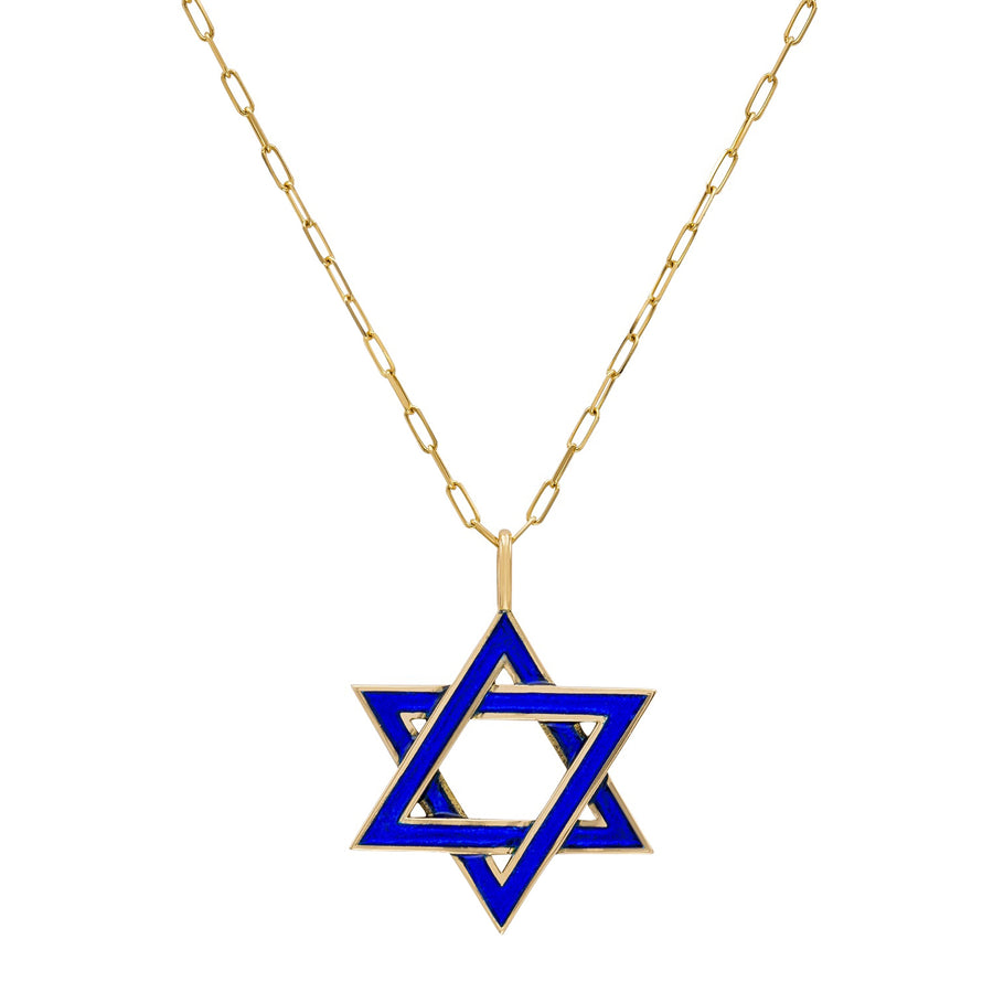 Sky Blue Enamel Star of David Necklace