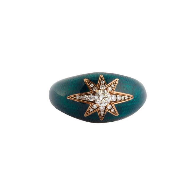 Diamond Aida Ring - Petrol Enamel