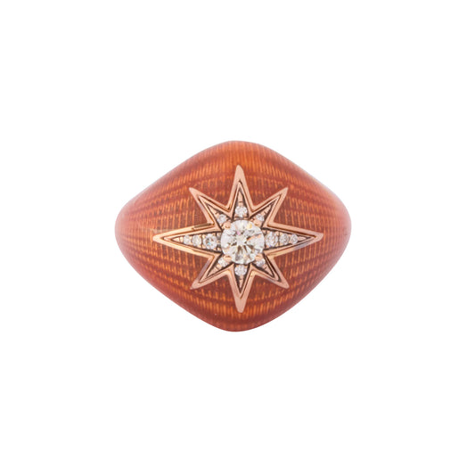 Aida Diamond Pinky Ring - Orange Enamel - Main Img