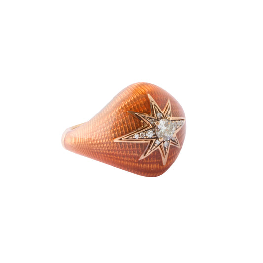 Aida Diamond Pinky Ring - Orange Enamel