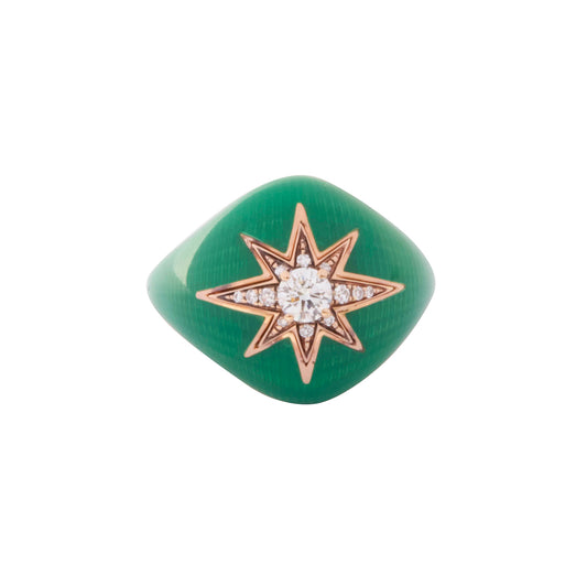 Aida Diamond Pinky Ring - Green Enamel - Main Img