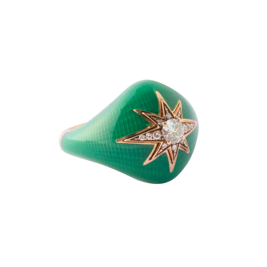 Aida Diamond Pinky Ring - Green Enamel