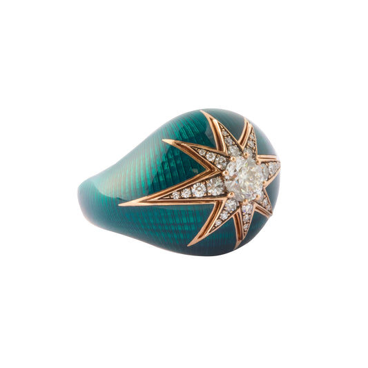 Thick Aida Diamond Ring - Petrol Enamel