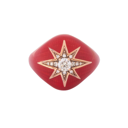 Aida Diamond Pinky Ring - Rusty Red Enamel - Main Img