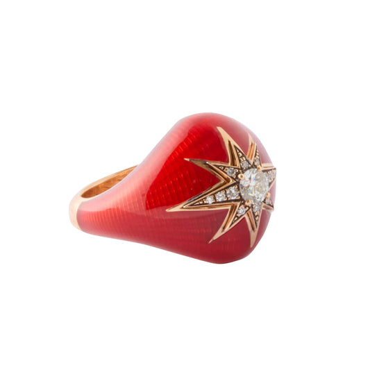 Aida Diamond Pinky Ring - Rusty Red Enamel