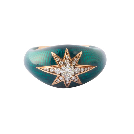 Aida Diamond Ring - Petrol Enamel - Main Img