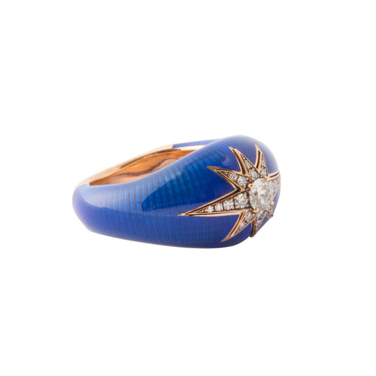 Aida Diamond Ring - Navy Blue Enamel