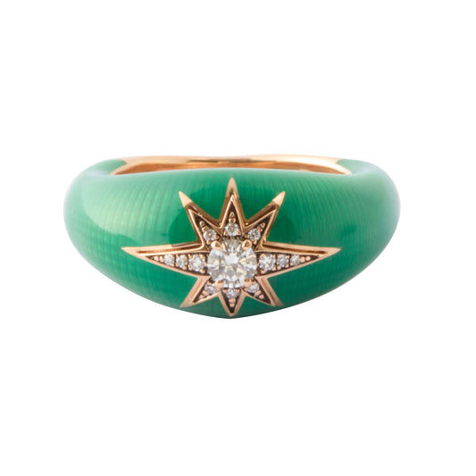 Slim Aida Diamond Ring - Green Enamel - Main Img