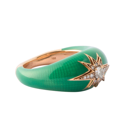 Slim Aida Diamond Ring - Green Enamel