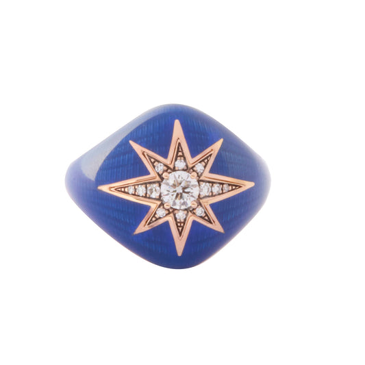 Aida Diamond Pinky Ring - Navy Blue Enamel - Main Img