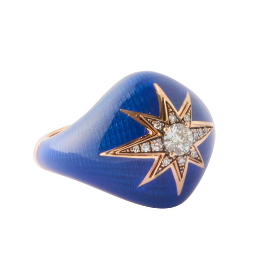 Aida Diamond Pinky Ring - Navy Blue Enamel