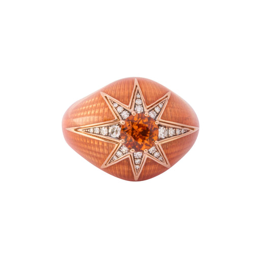 Thick Aida Spessartine Ring - Orange Enamel - Main Img