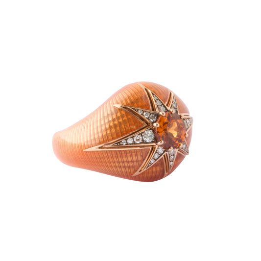 Thick Aida Spessartine Ring - Orange Enamel