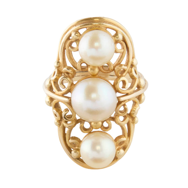 Three Pearl Elongated Ring