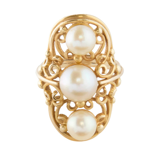 Three Pearl Elongated Ring - Main Img