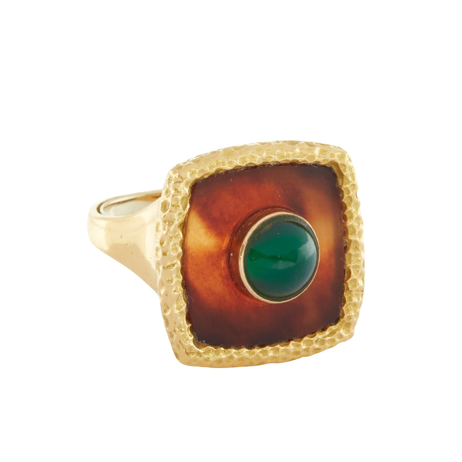 Antique & Vintage Jewelry Boucheron Tortoise and Chrysoprase Ring - Rings - Broken English Jewelry side view