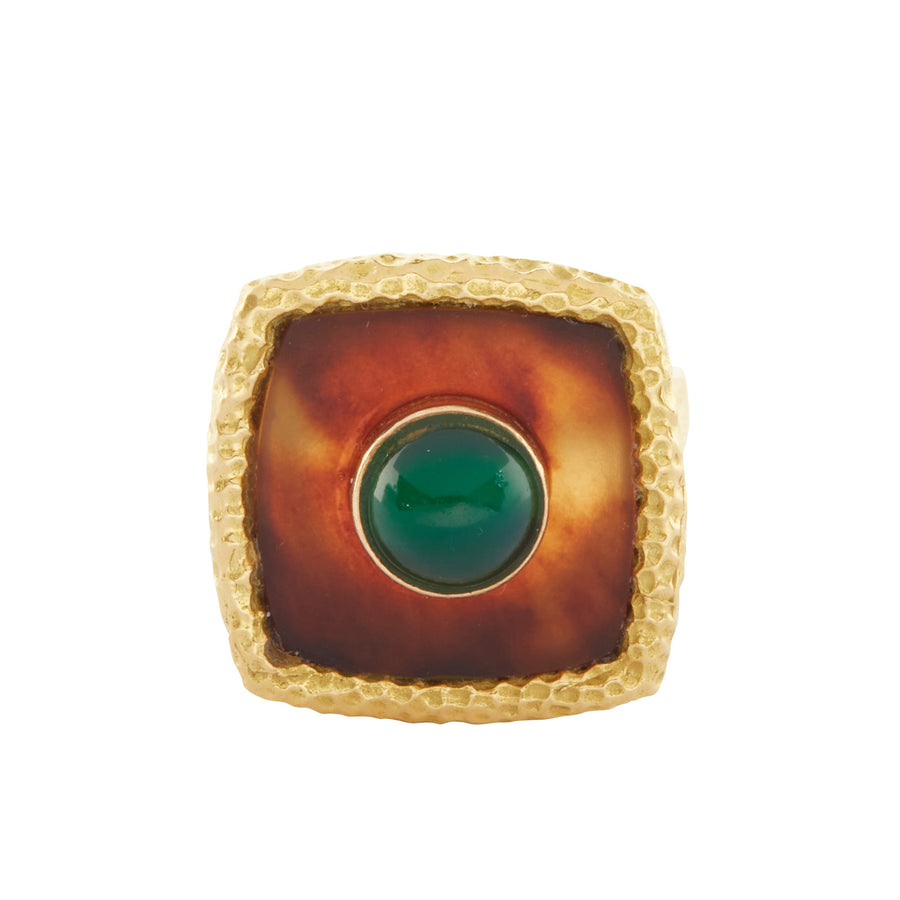 Antique & Vintage Jewelry Boucheron Tortoise and Chrysoprase Ring - Rings - Broken English Jewelry front view