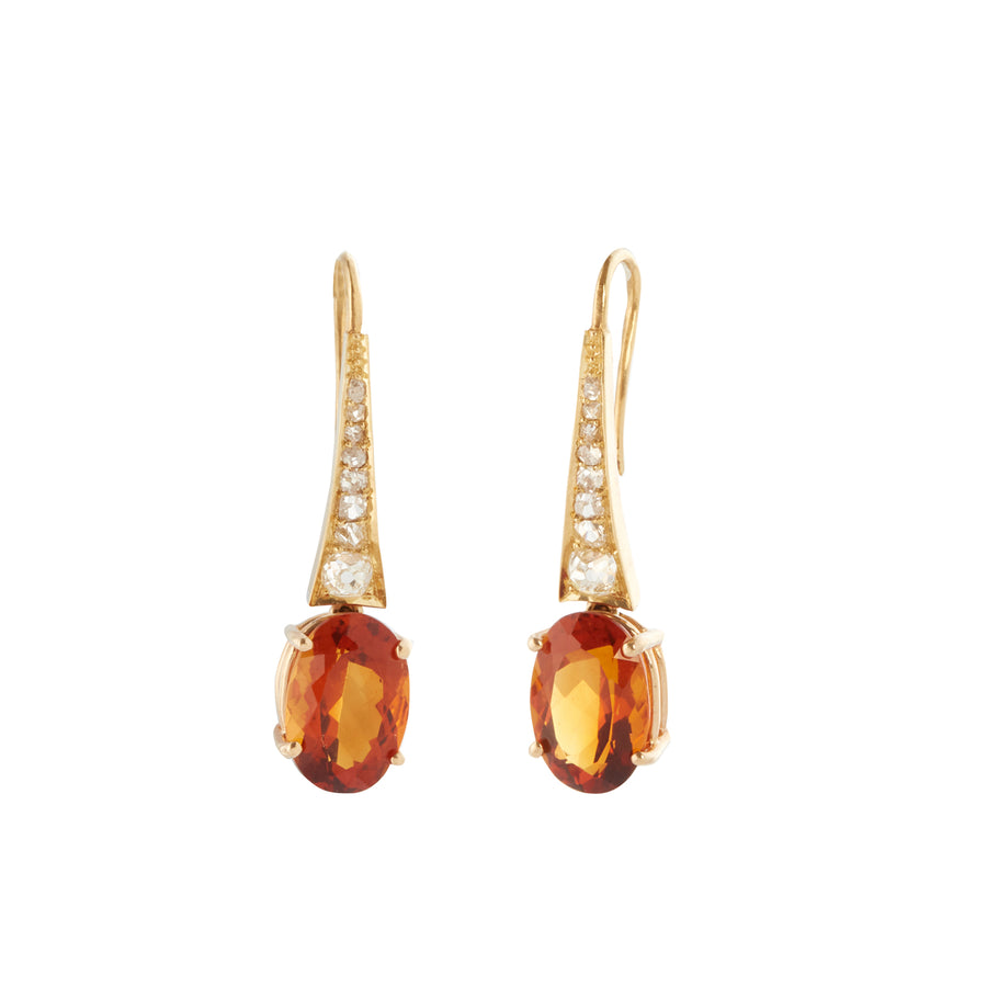 Antique & Vintage Jewelry Diamond and Citrine Earrings, front view