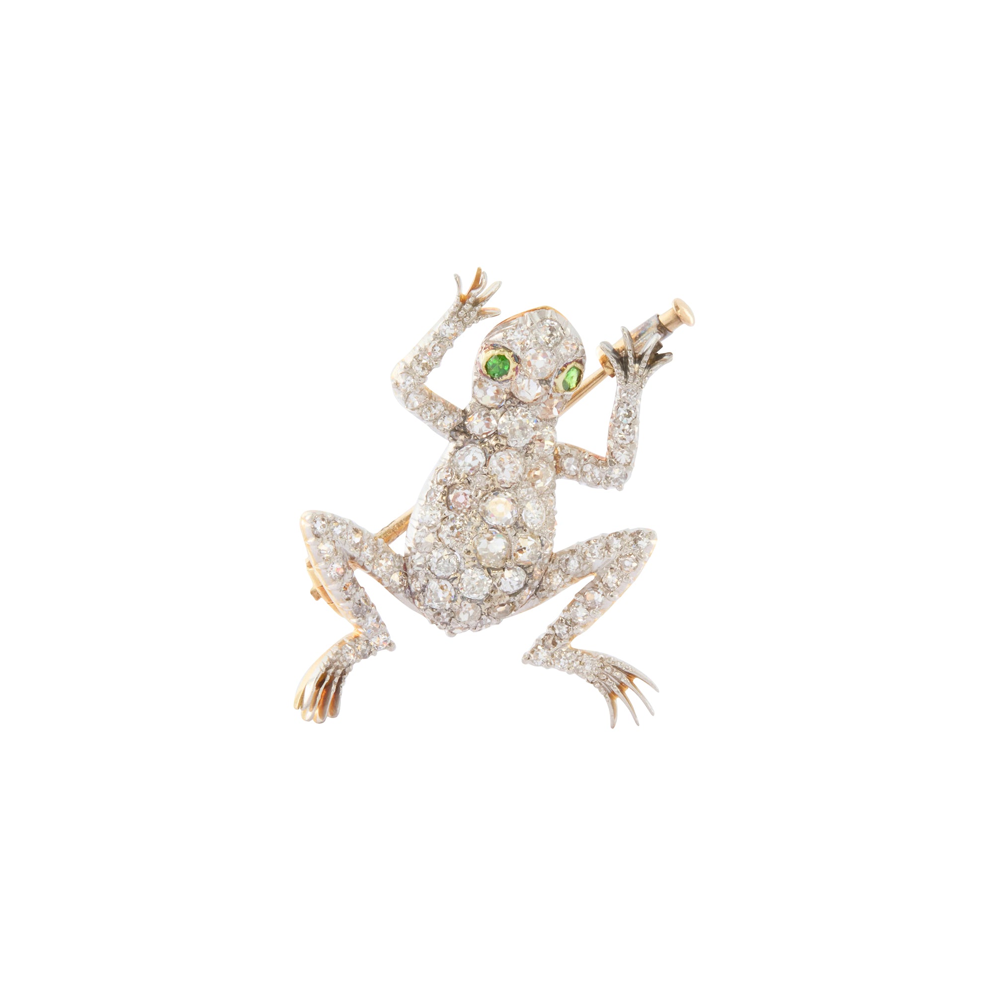 Diamond Frog Brooch with Demantoid Eyes in 18K and Platinum – Circa 1905